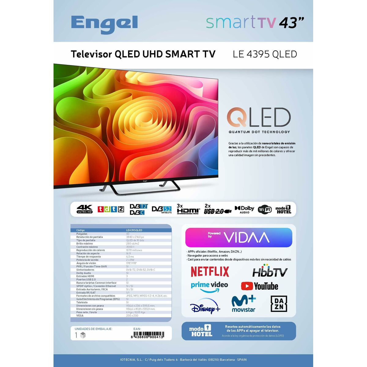 Smart TV Engel LE4395QLED   43 4K Ultra HD 43" QLED