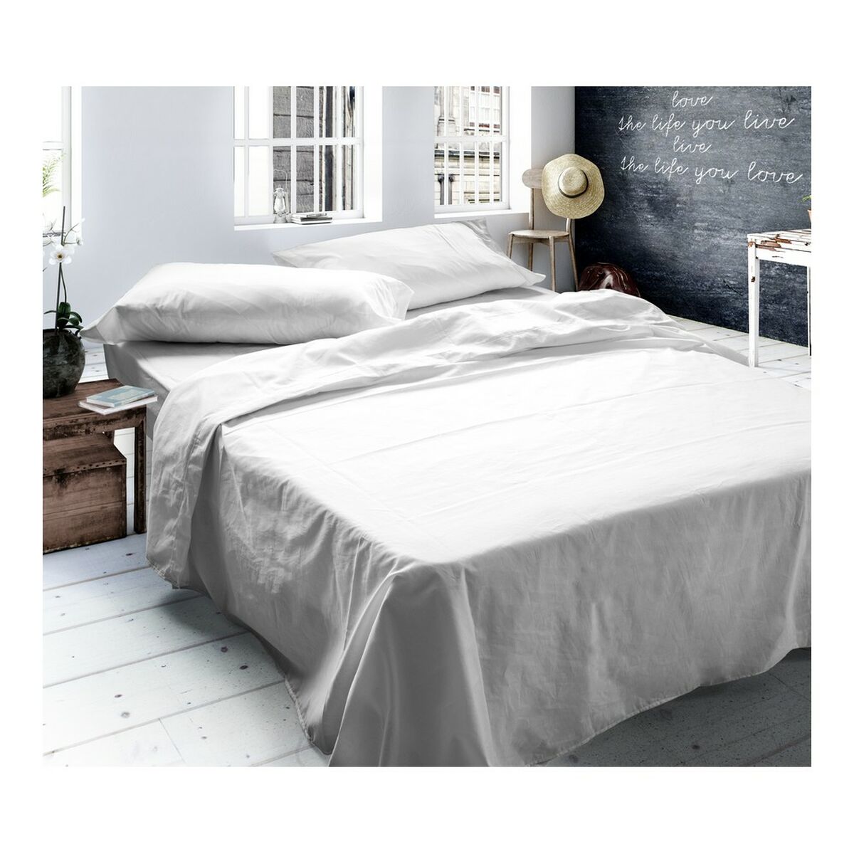 Jeu de draps Naturals Tencel Blanc Lit 1 personne 160 x 270 cm