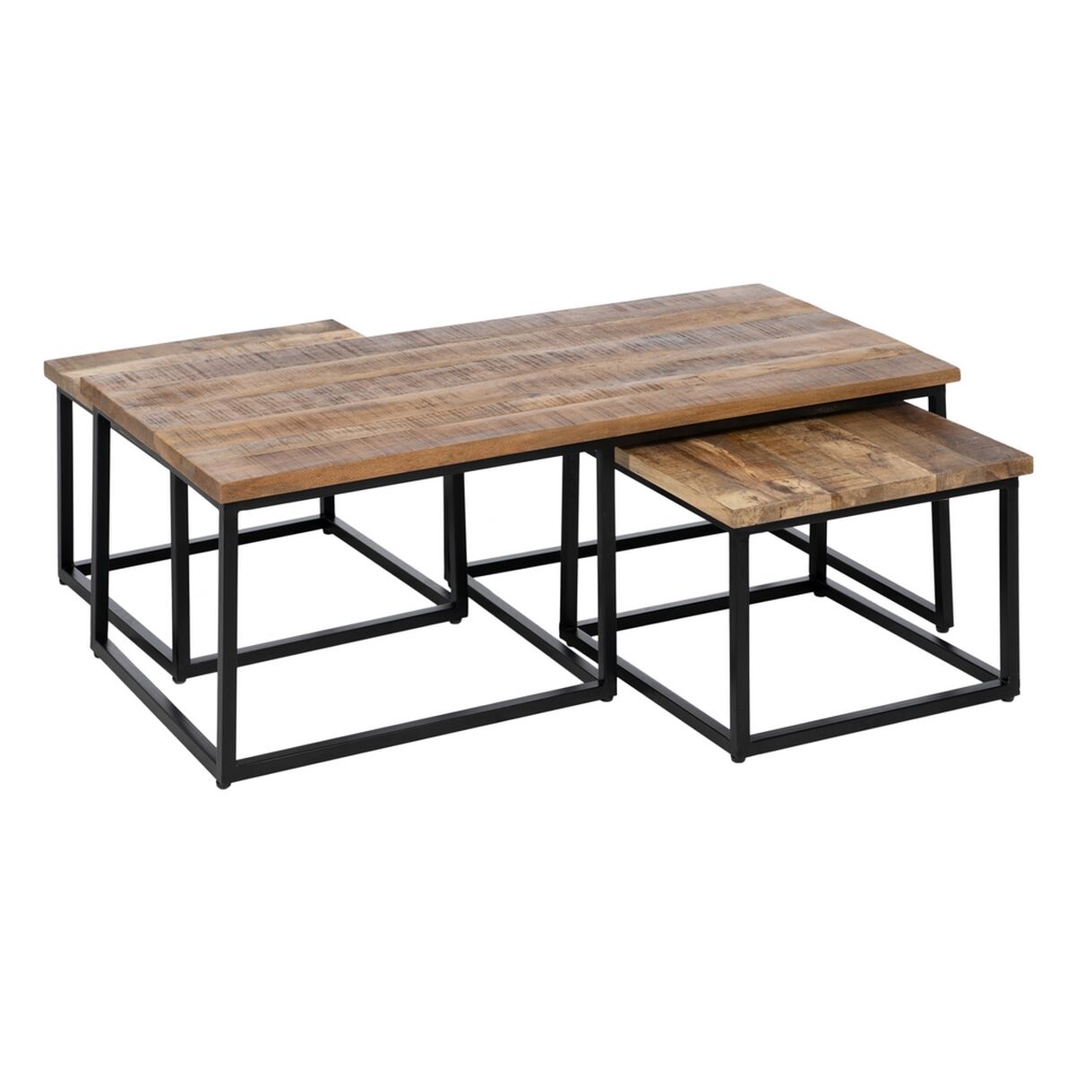 Set of 3 tables Iron Mango wood 120 x 55 x 41 cm