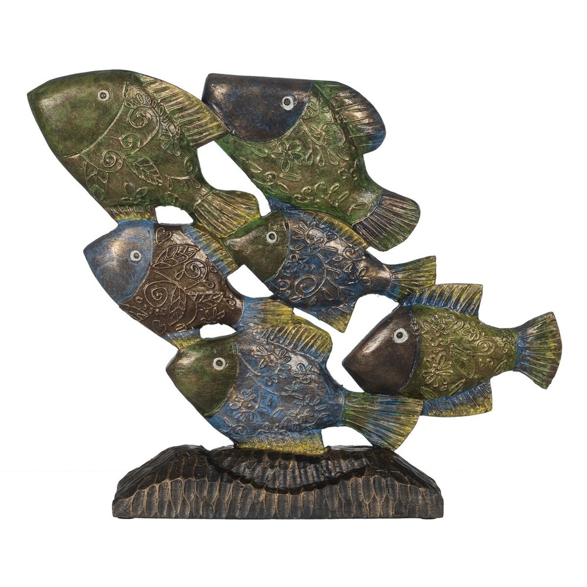 Dekorativ figur Blå Brun Grøn Fisk 60 x 11,5 x 52 cm