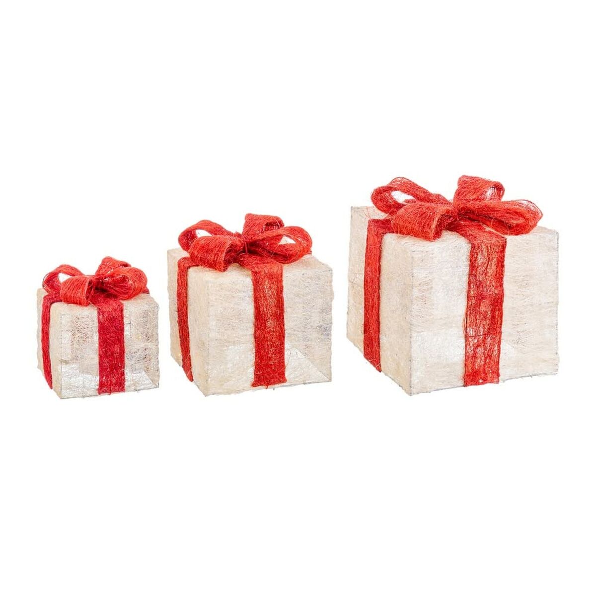 Décorations de Noël Blanc Rouge Métal Fibre Boîte Cadeau 25 x 25 x 31 cm (3 Unités)