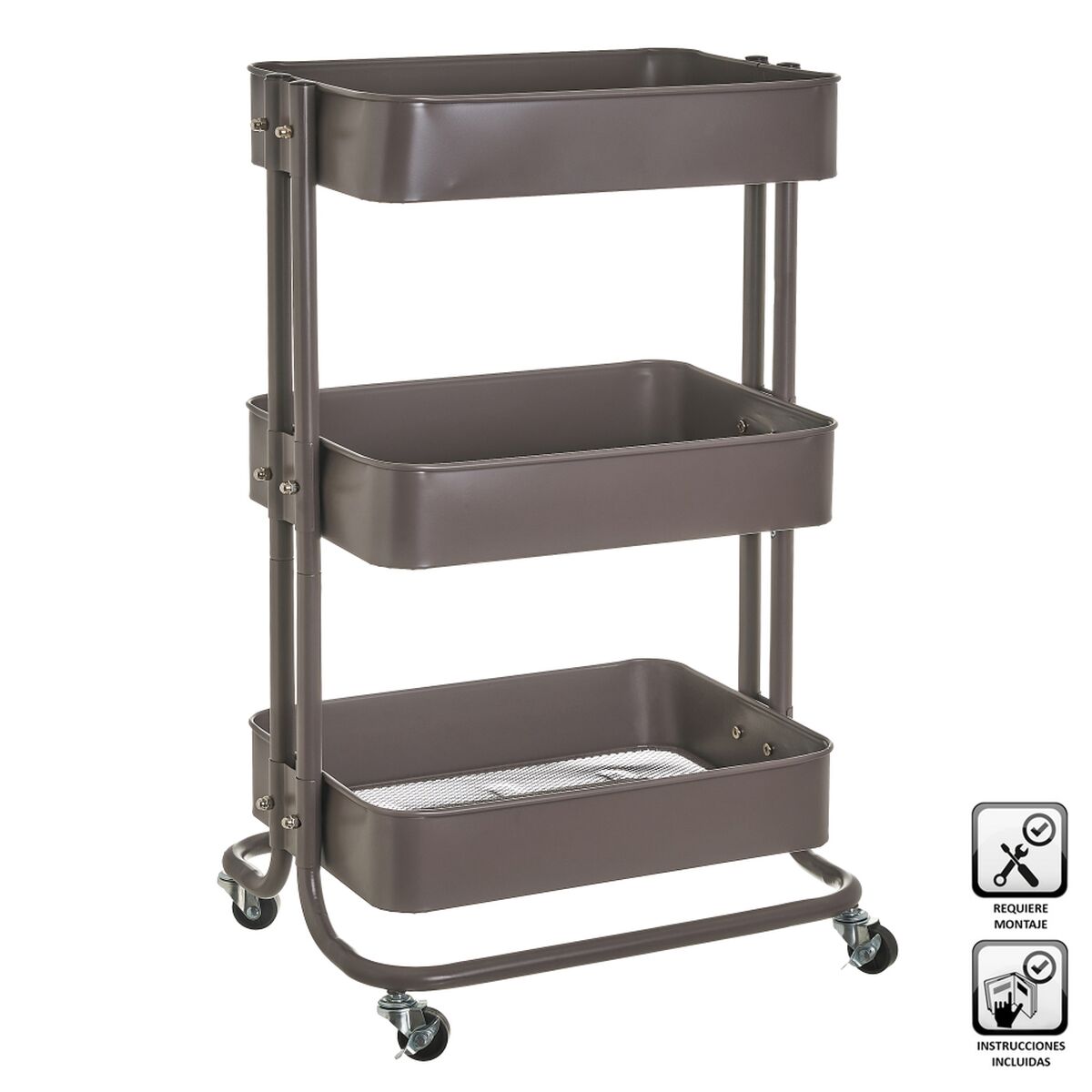 Vegetable trolley Grey Metal 44 x 36 x 73 cm, view 2