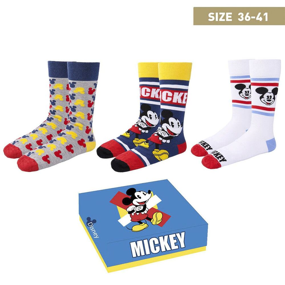 Chaussettes Mickey Mouse Unisexe 3 paires (Taille unique (36-41))