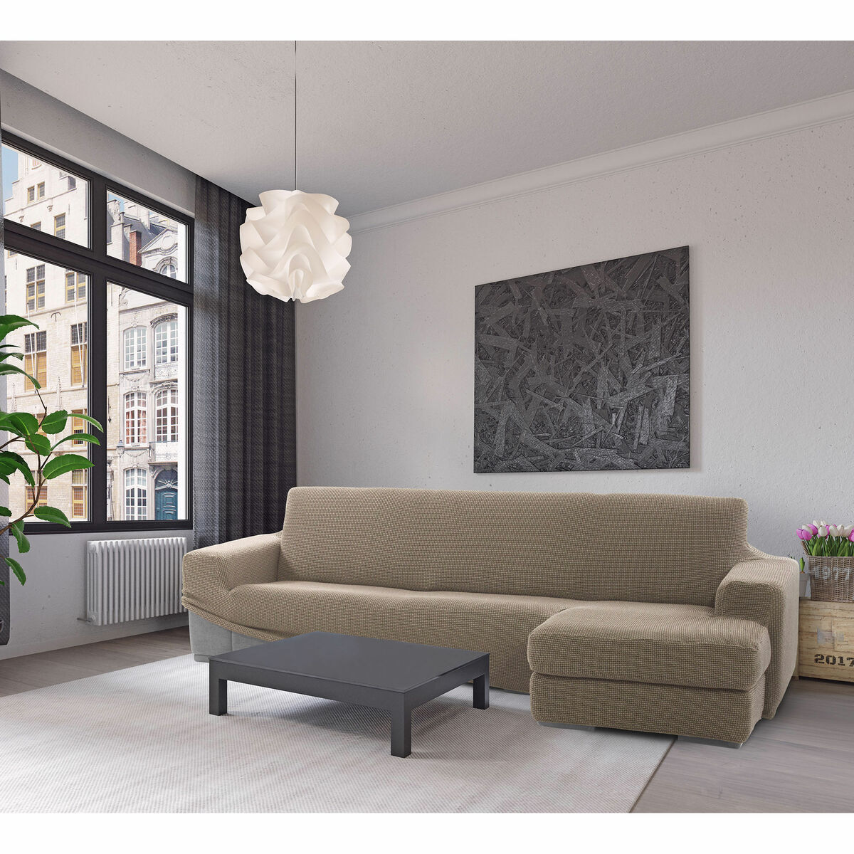 Abdeckung für Chaiselongue mit kurzem Arm rechts Sofaskins NIAGARA Leinen (Restauriert B) - Thumbnail 4