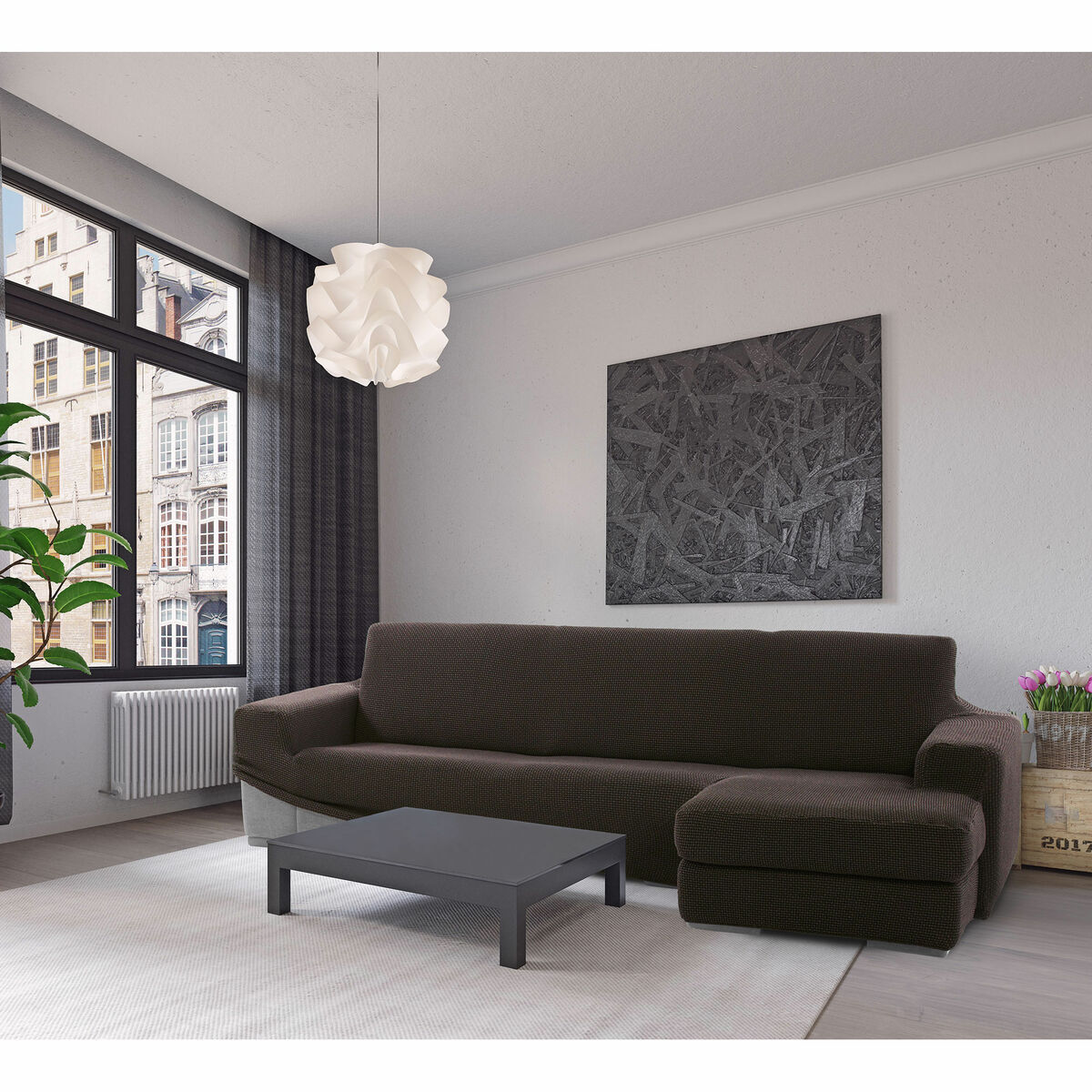 Abdeckung für Chaiselongue mit kurzem Arm rechts Sofaskins NIAGARA Braun (Restauriert B) - Thumbnail 4