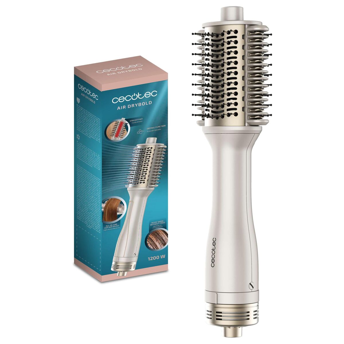 Cecotec Cepillo secador iónico Air DryBold 1200W, 3 temperaturas, voluminizador, blanco