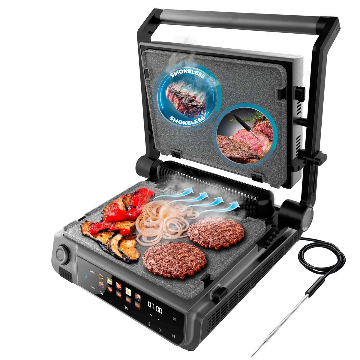 Cecotec Parrilla Eléctrica Rock'nGrill 2000 Smash PerfectCook 2000W acero inox negra