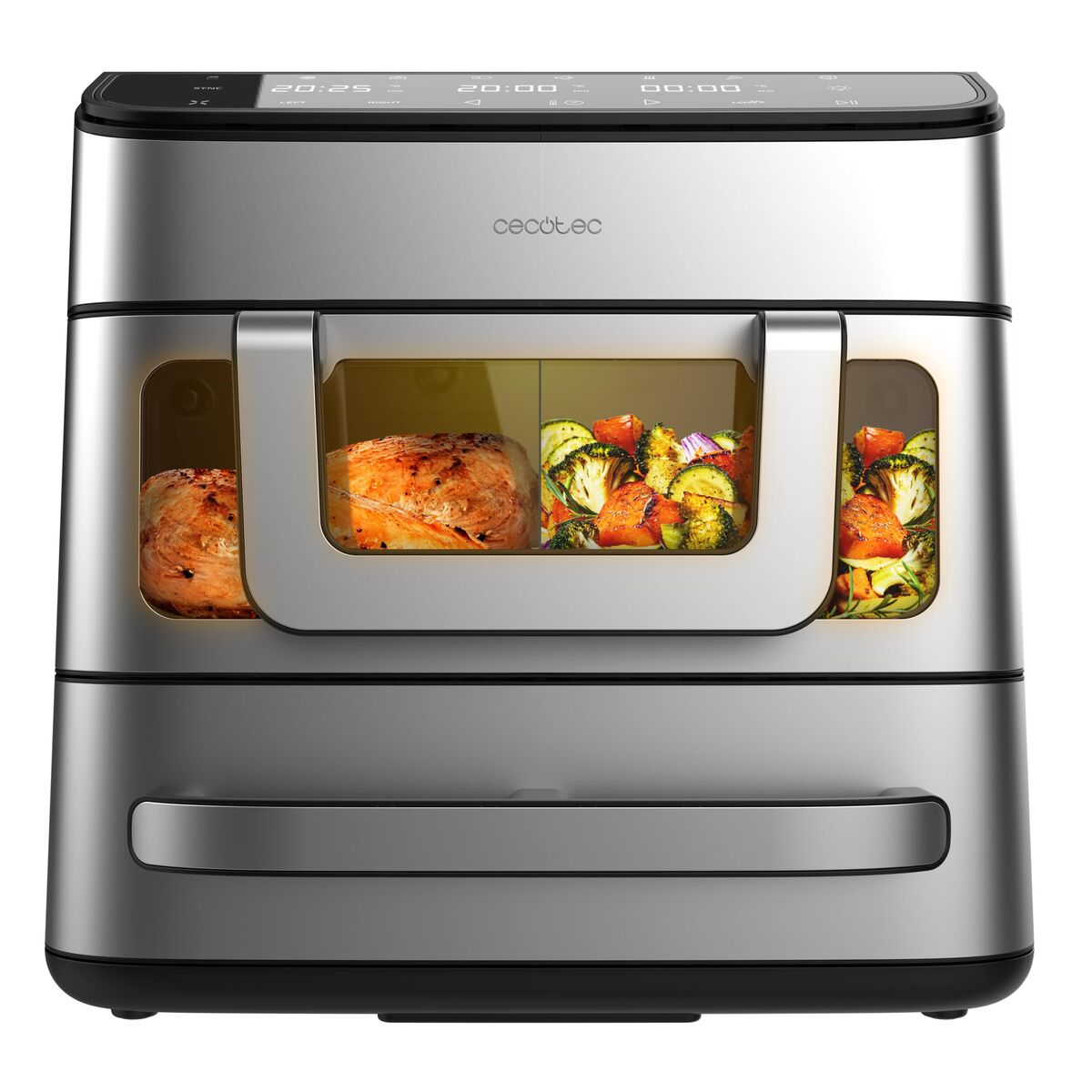 Cecotec Freidora de Aire y Horno Cecofry FoodCourt 18000 4Pizza 18L 2700W acero pantalla