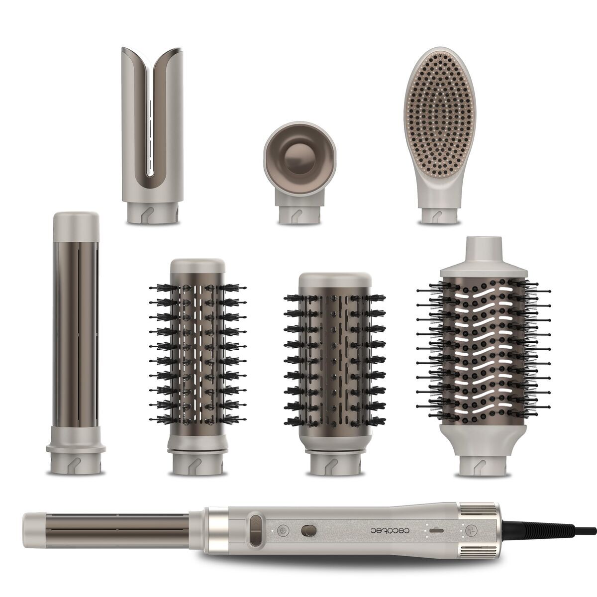 Cecotec Cepillo Moldeador CeramicCare 8in1 AirGlam Gyro 1500W Cerámica Ionizador Champagne