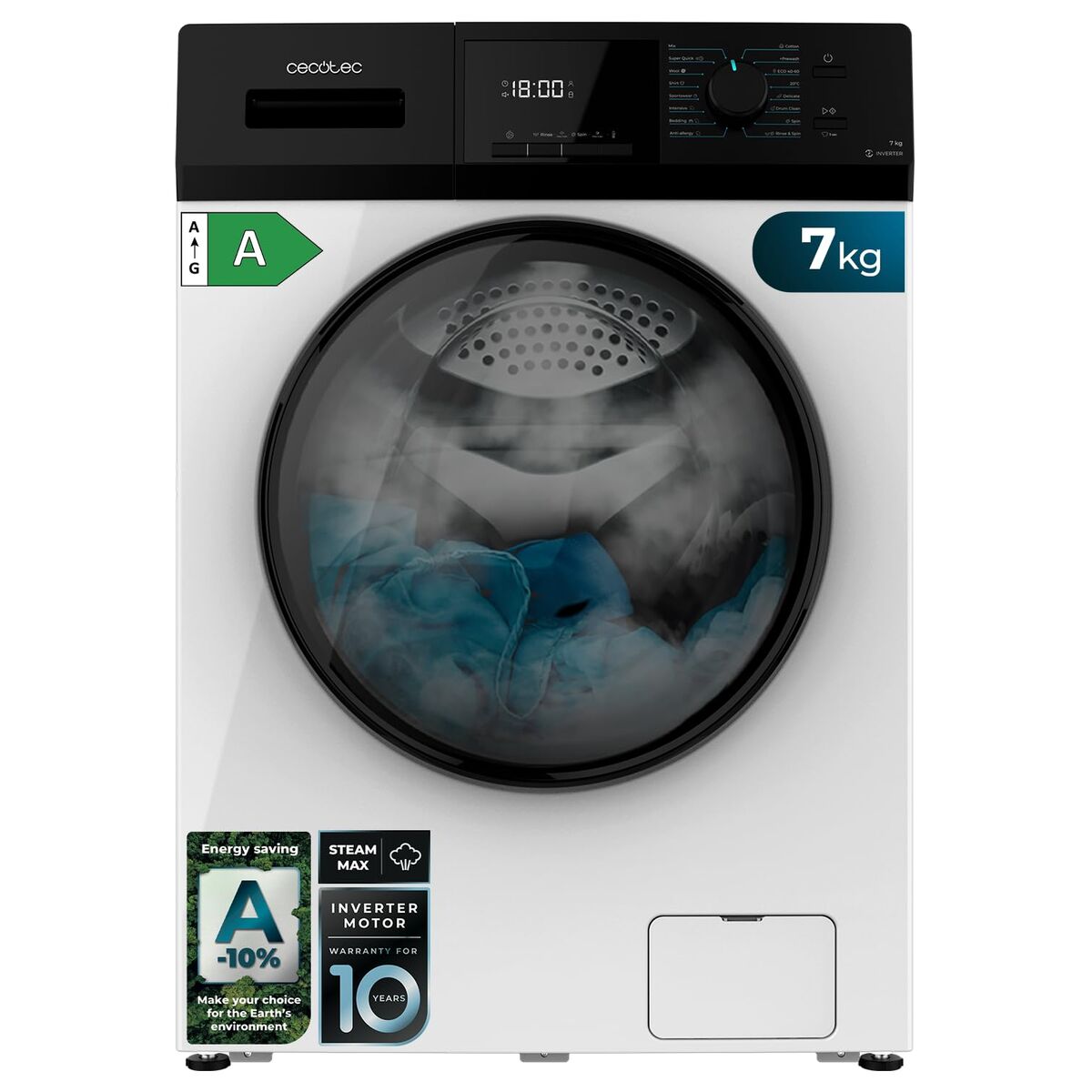 Cecotec Lavadora carga frontal 7 kg 1200 rpm A Inverter Bolero Dresscode 7411 16 programas