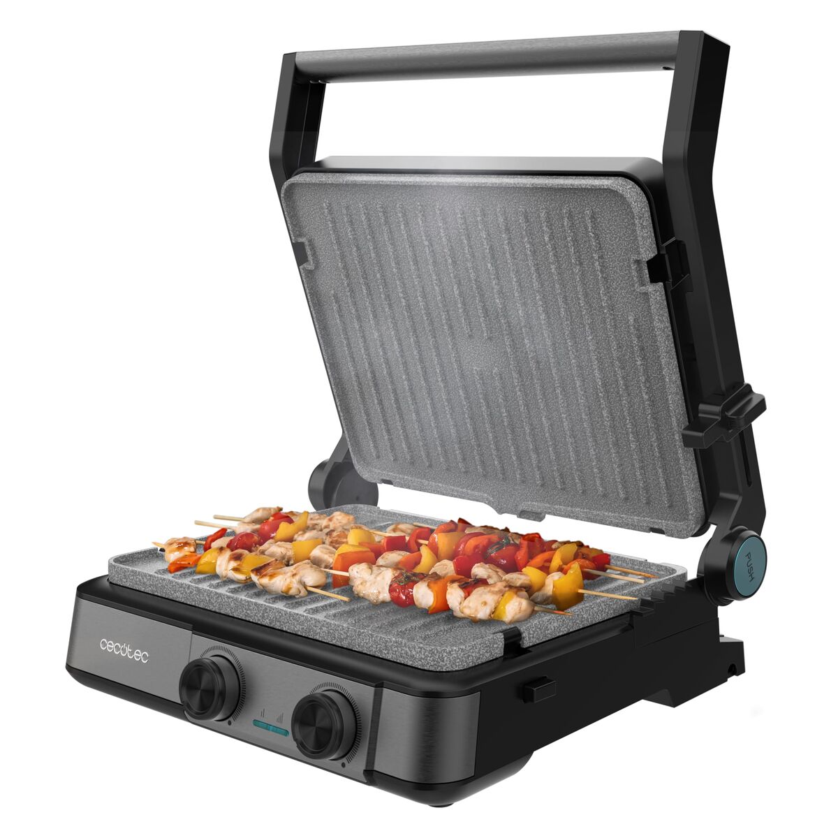 Cecotec Parrilla Eléctrica Rock’nGrill 2200 Dual 2200W acero antiadherente apertura 180º