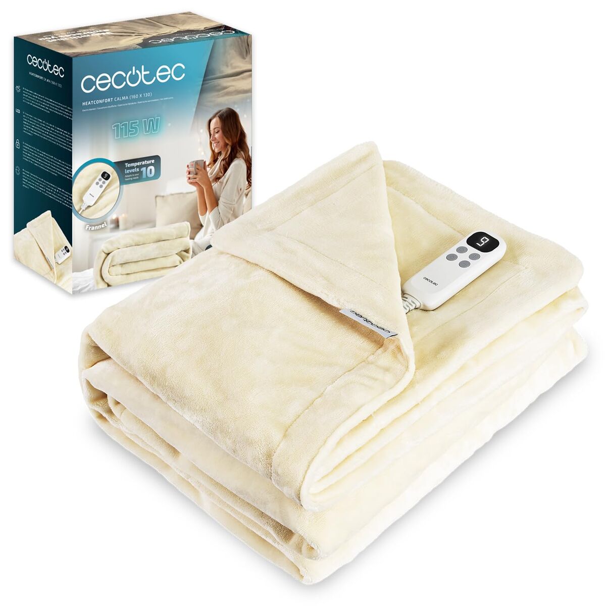 Cecotec Manta Eléctrica HeatConfort Calma 160x130 cm 115W Beige 10 Temp Apagado Auto