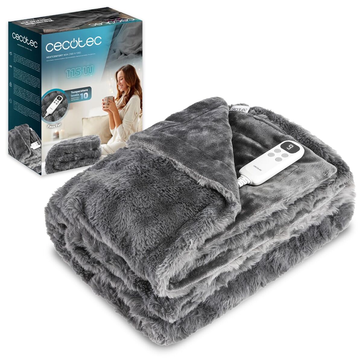 Manta Eléctrica Cecotec HeatConfort Noa 115 W Gris 160 x 130 cm
