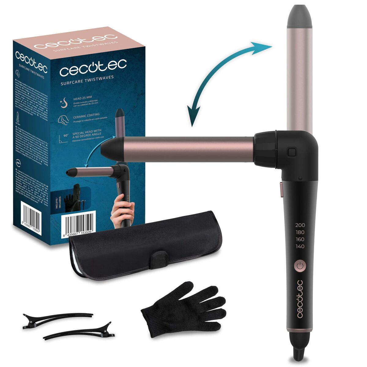 Cecotec Rizador de Pelo 3200 TwistWaves 60W 32mm Negro 200 °C Accesorios Incluidos