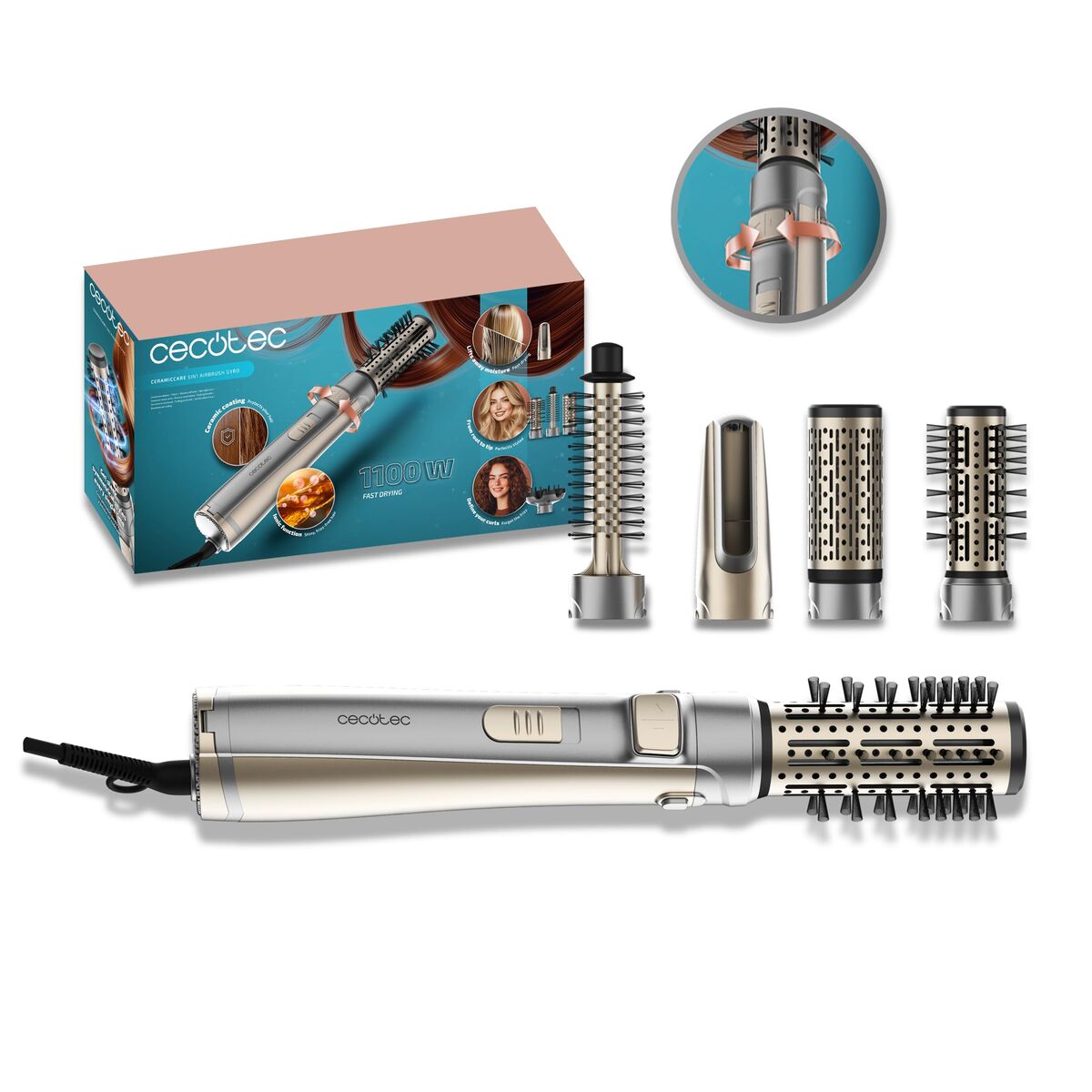 Cepillo Moldeador Cecotec CeramicCare 5in1 AirBrush Gyro 1000 W 1100 W 900 W Gris