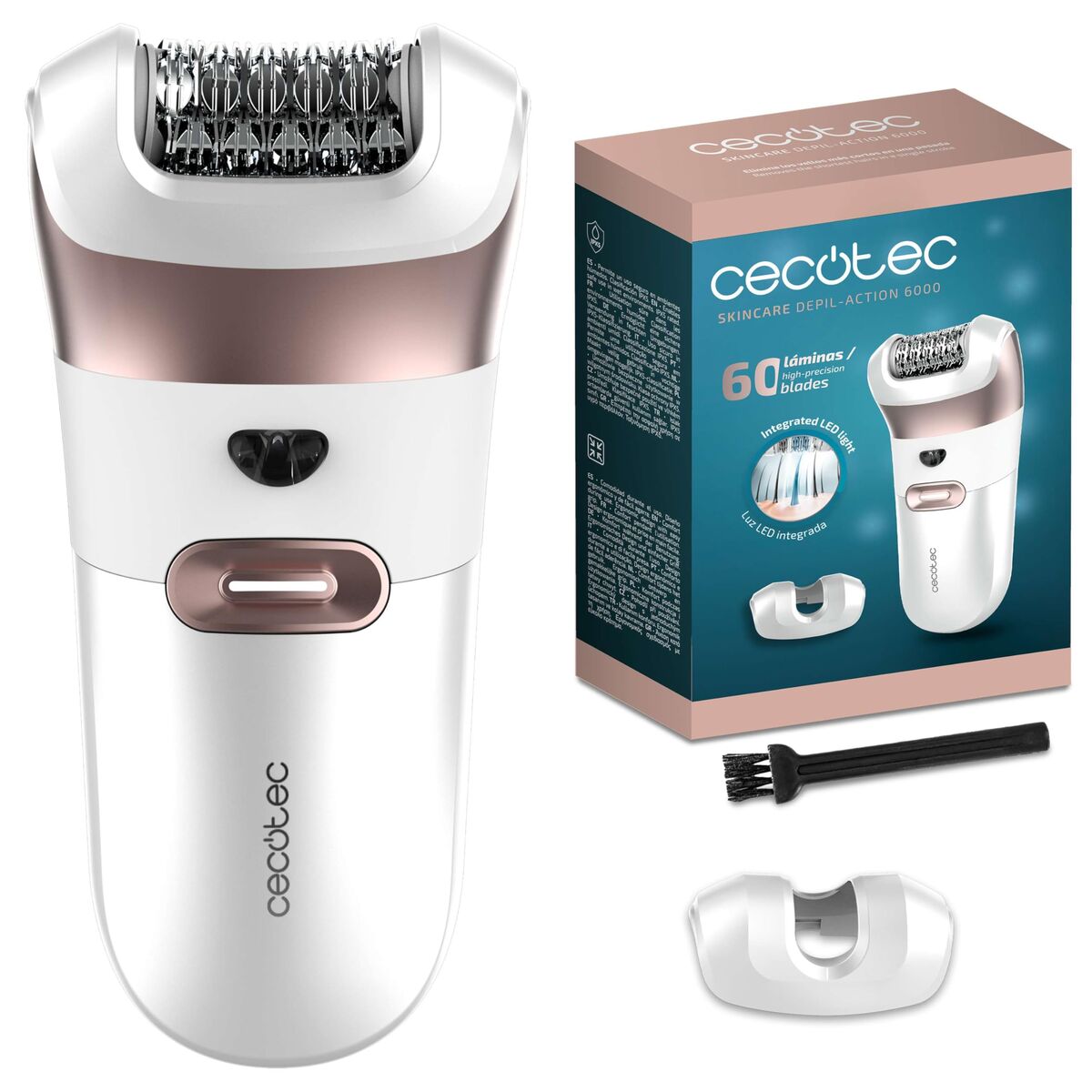 Cecotec Depiladora Eléctrica Depil-Action 6000 luz LED 60 láminas resistente al agua ergonómica