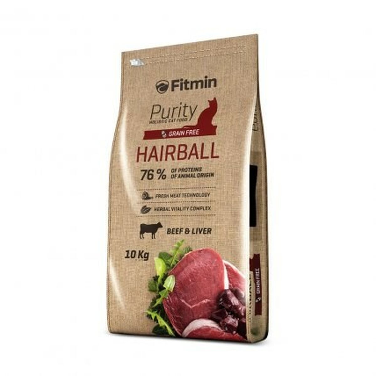 Aliments pour chat Fitmin Purity Hairball Adulte Viande de bœuf 10 kg