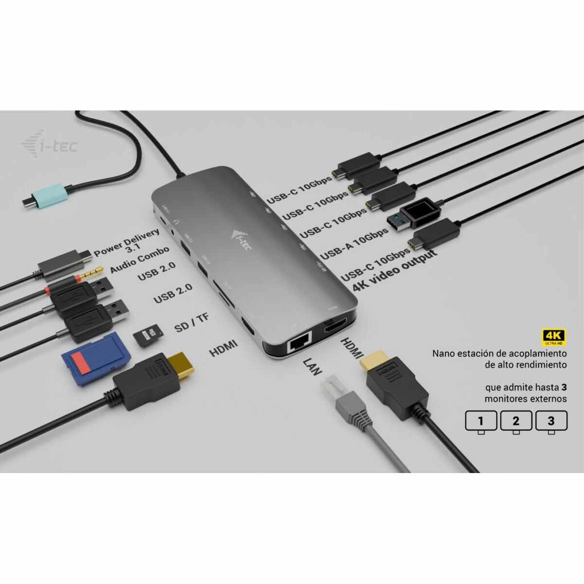 Afbeeldingen van USB Hub i-Tec C31NANOTRIPLEDOCKPD Grey