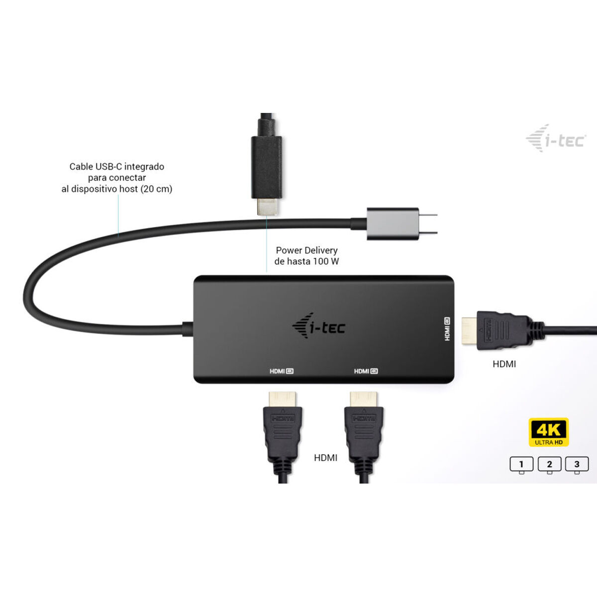 Picture of USB Hub i-Tec C31TRIPLE4KHDMIPD Black