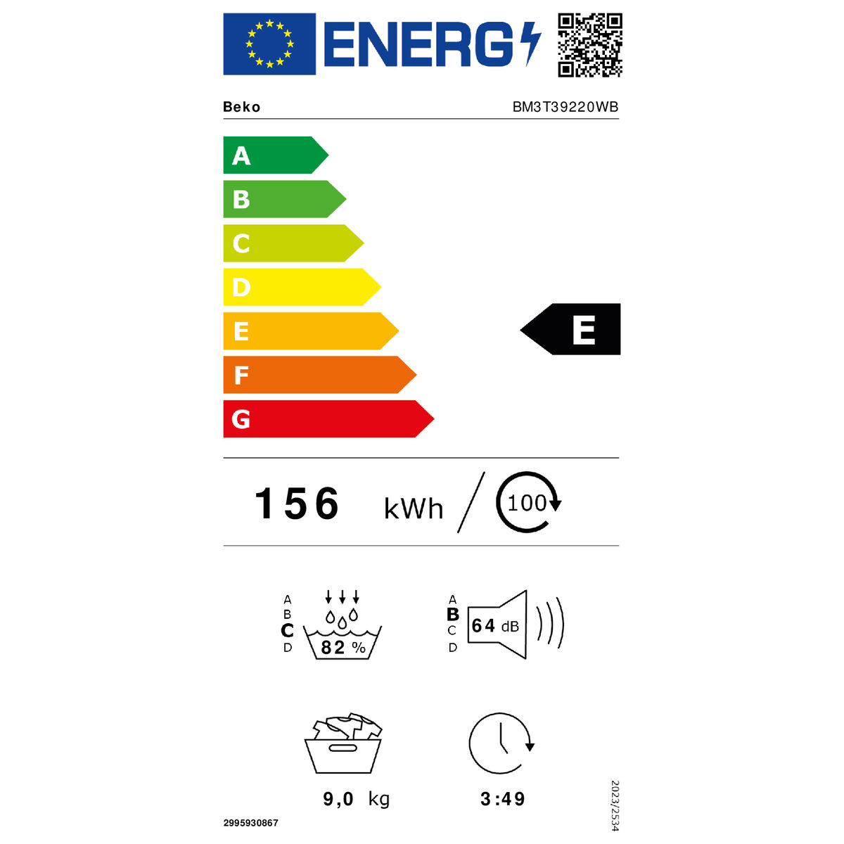 Warmtepompdroger BEKO BM3T39220WB 9 kg
