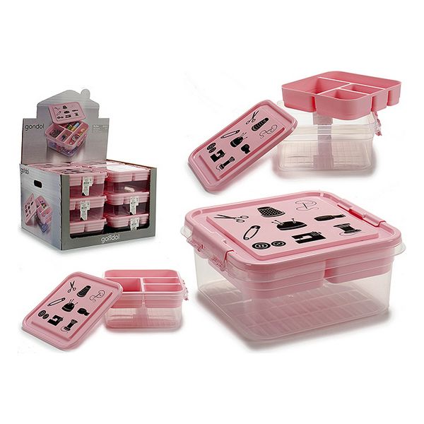 Sewing kit Plastic Pink (24,5 x 11,5 x 26 cm)