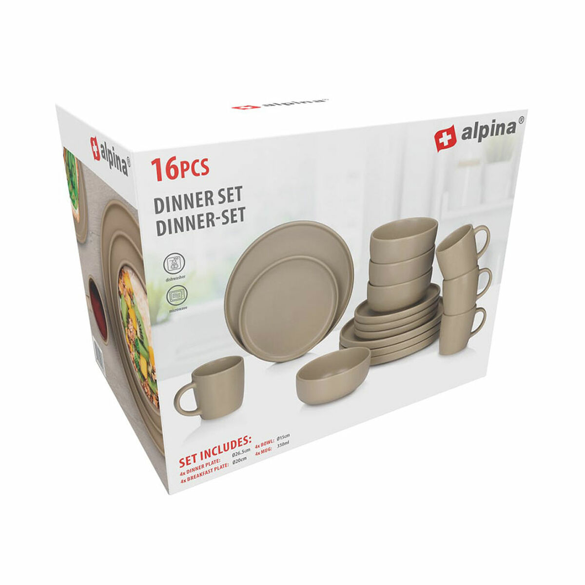 Image secondaire de Assiettes Alpina Taupe Céramique 16 Pièces (4 Unités)