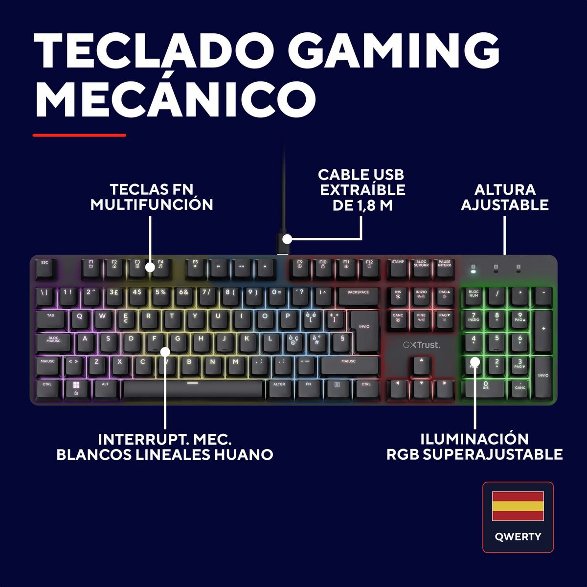 Immagine di Gaming Keyboard Trust 25682 Black Spanish Qwerty