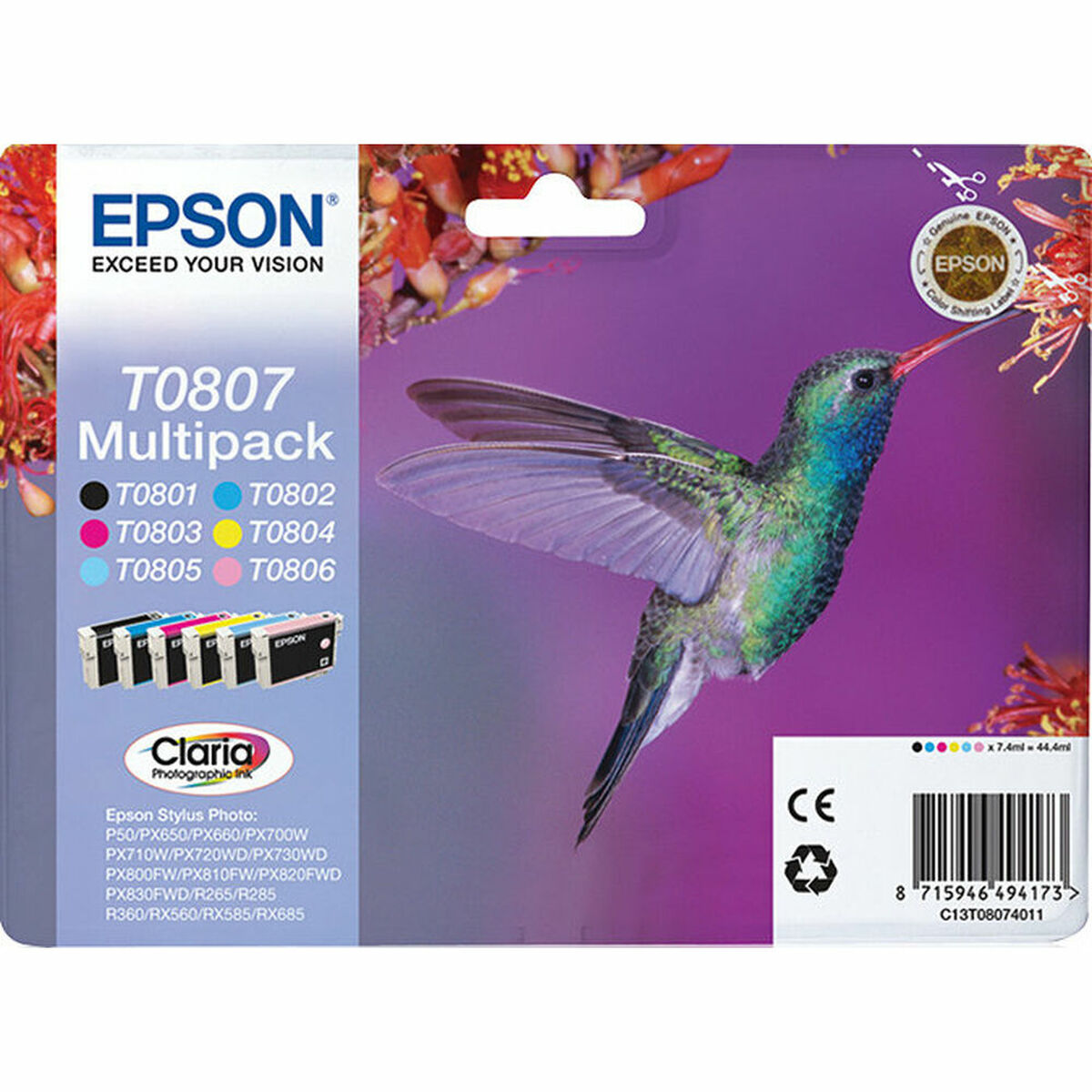 Bild von Original Tintenpatrone Epson C13T08074011 Gelb Türkis Magenta