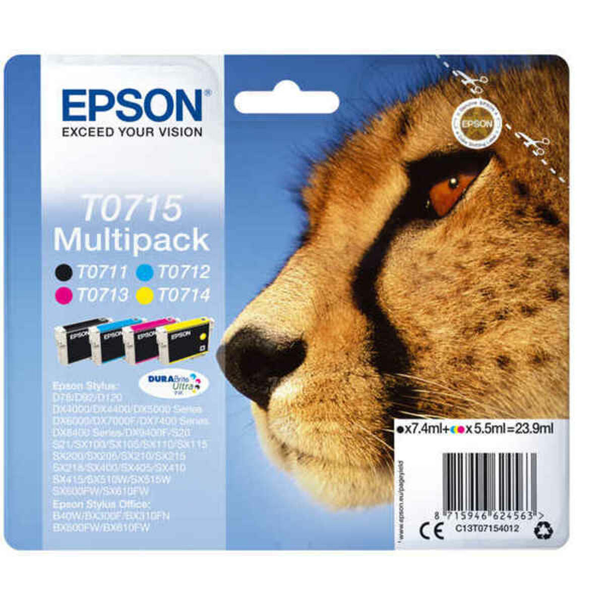 Bild von Original Tintenpatrone Epson T0715 Bunt Gelb Schwarz Türkis Magenta