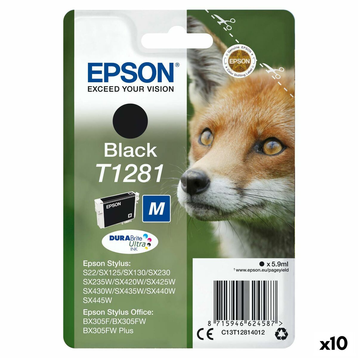 Original blækpatron Epson STYLUS S22/SX125/SX 235W /420W/425W, OFFICE BX305F Sort (10 enheder)