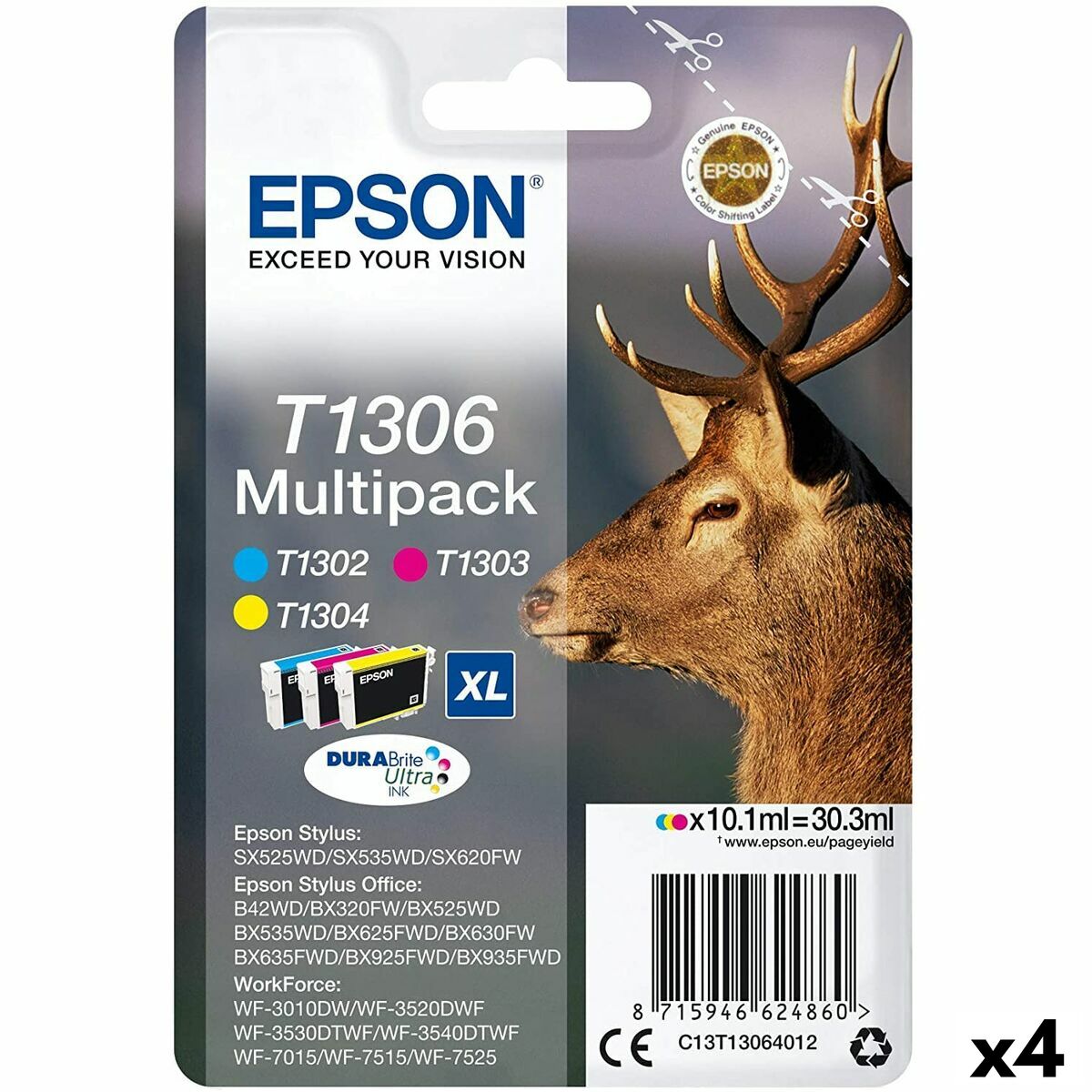 Cartouche d'encre originale Epson SX525WD/620FW/ OFFICE B42WD/525WD/625FWD/925FWD Tricolore (4 Unités)