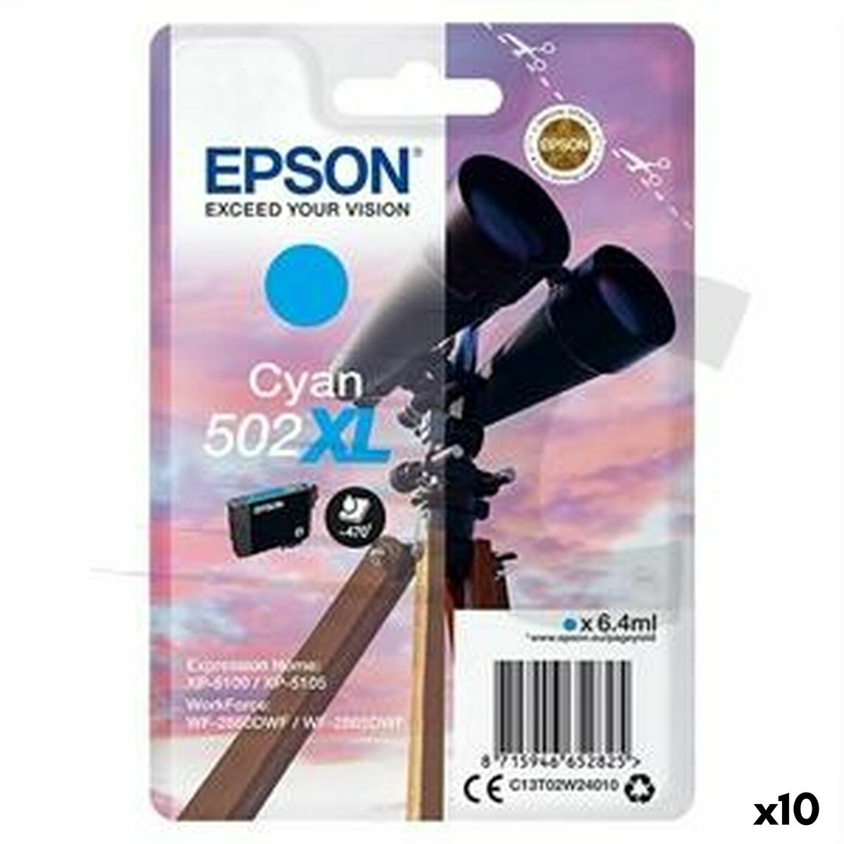 Cartouche d'encre originale Epson XP-5100 5105 WF2860DWF 2865DWF Cyan (10 Unités)