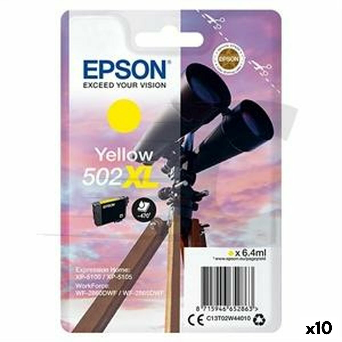 Cartouche d'encre originale Epson XP-5100 5105 WF2860DWF 2865DWF Nº 502XL Jaune (10 Unités)