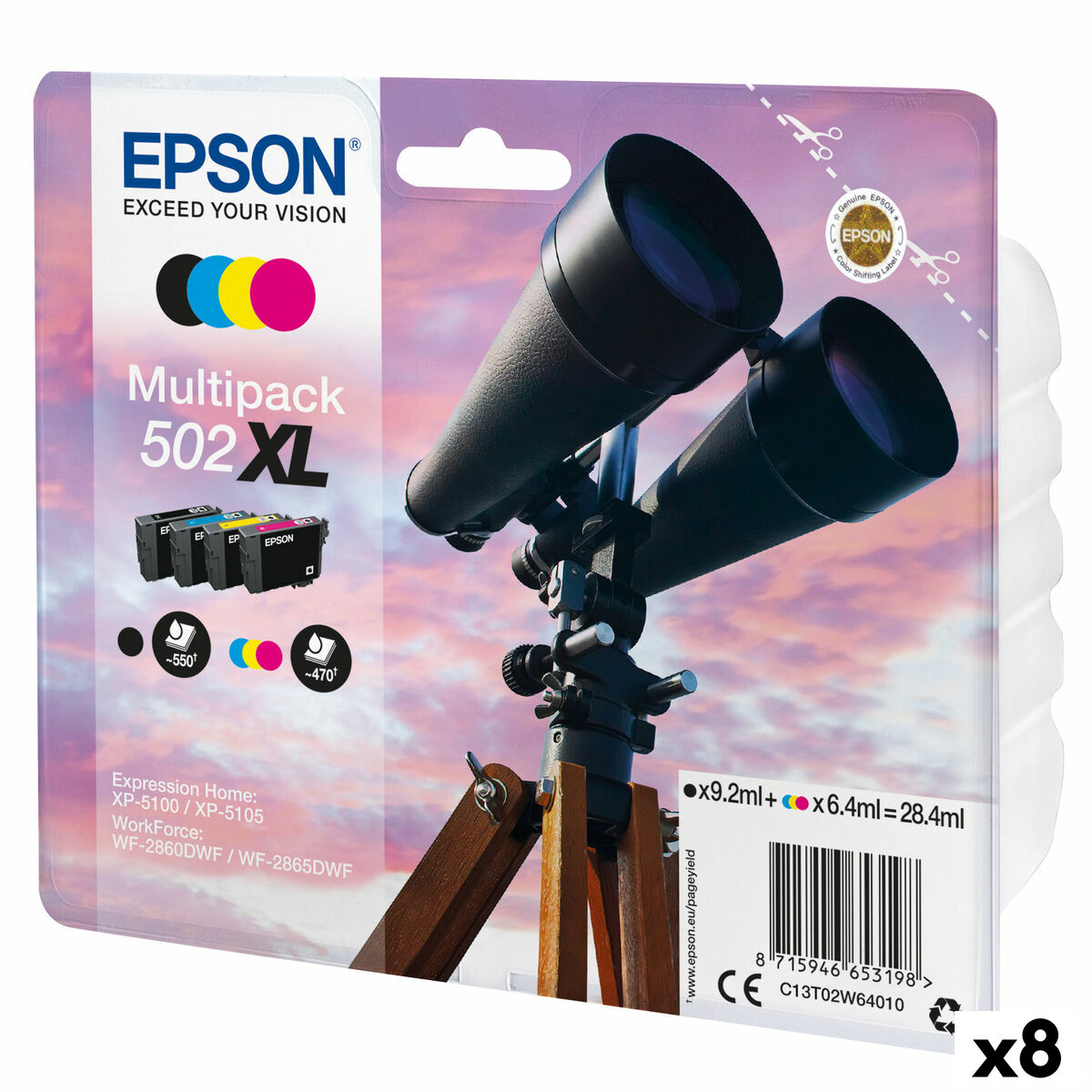 Bild von Original Tintenpatrone Epson XP-5100 5105 WF2860DWF 2865DWF Schwarz/Zyanblau/Magenta/Gelb (8 Stück)