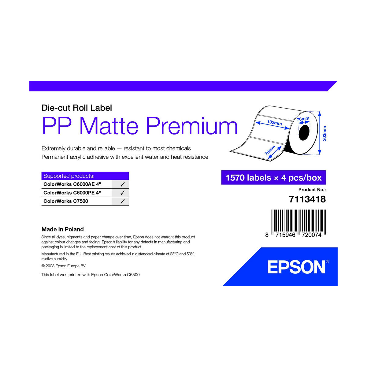 Picture of Printer Paper Epson 7113418 White (4 Units)