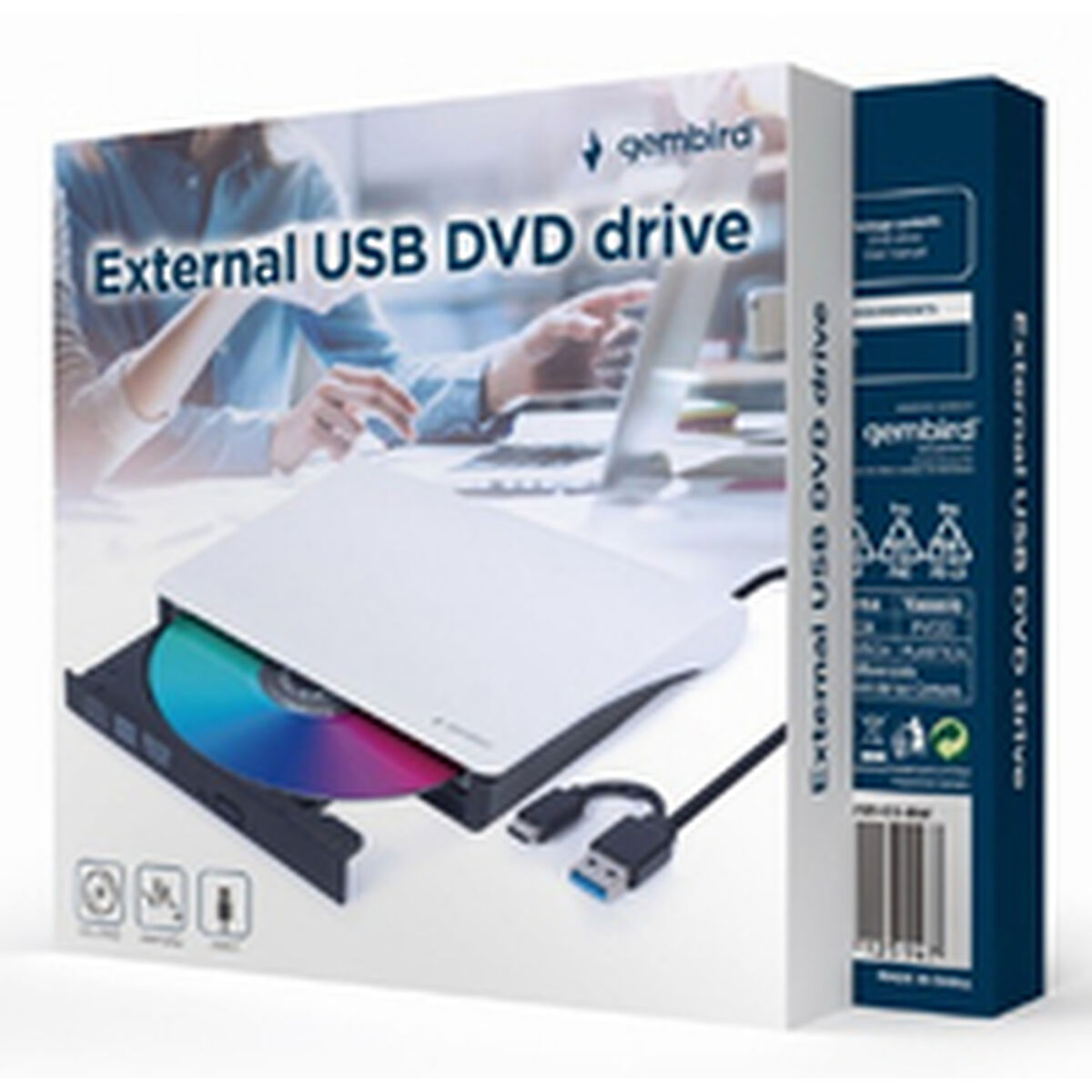 Afbeeldingen van External Recorder GEMBIRD DVD-USB-031-BW DVD-R 8x, DVD-R DL 8x, DVD-RW 8x, DVD-ROM 8x, DVD-RAM 5x, DVD+R 8x, DVD+R DL 8x, DVD+RW