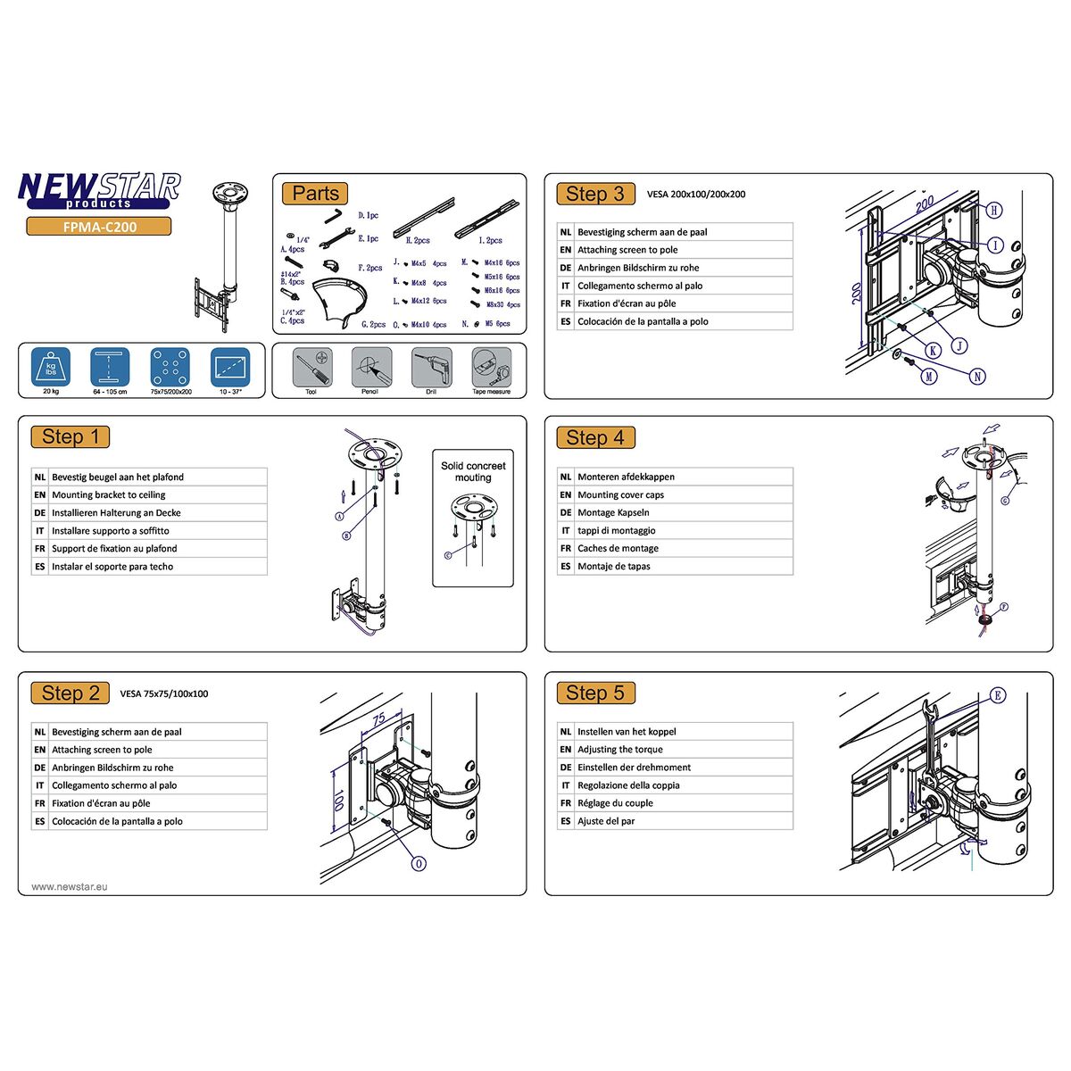TV Mount Neomounts FPMA-C200 10" 40" 20 kg