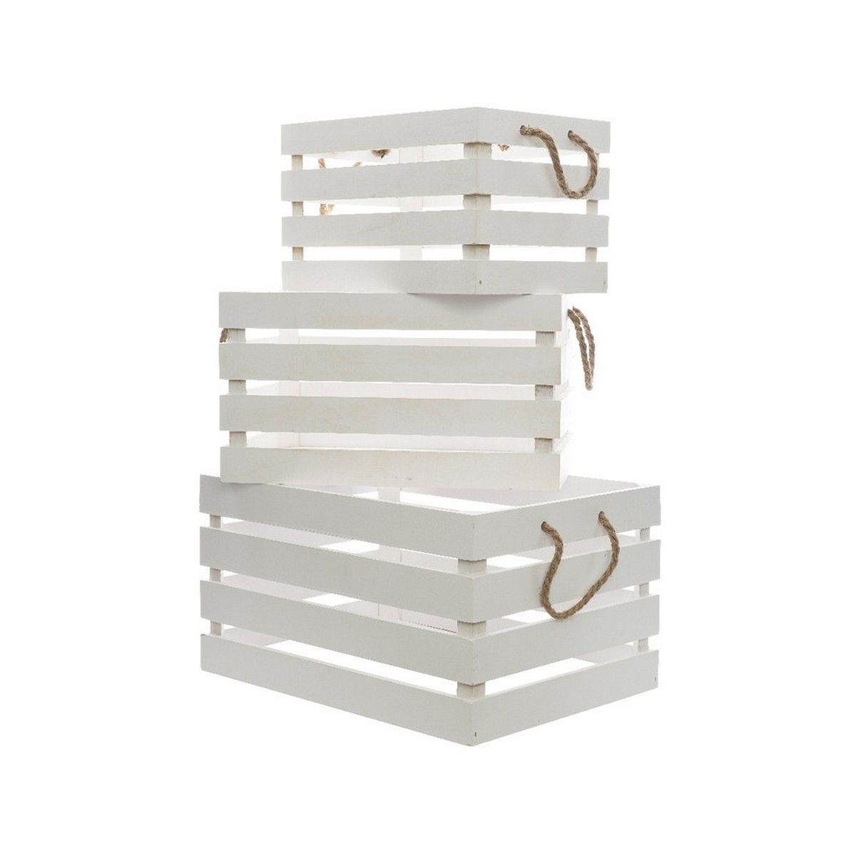 Set de boîtes décoratives Decoris Blanc Avec des poignées Bois (3 Pièces)