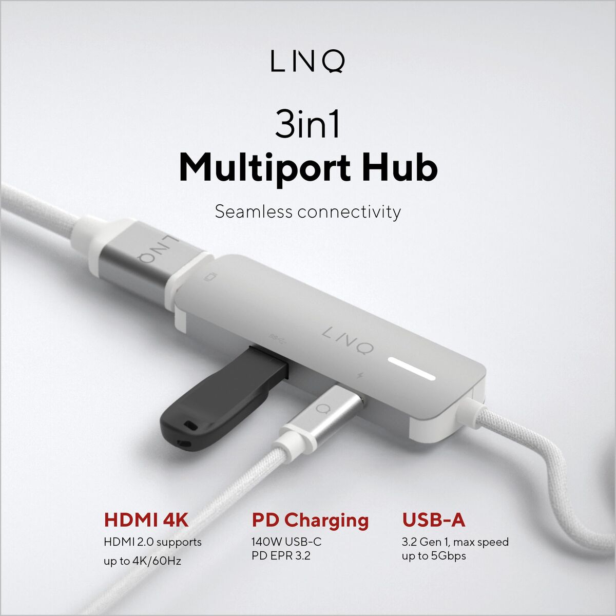 Picture of USB Hub Linq Byelements LQ49031 White Grey