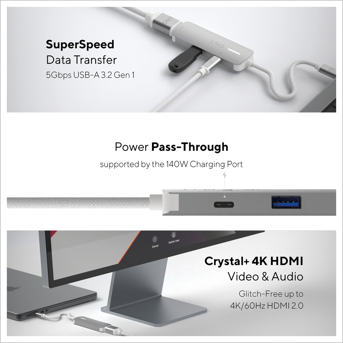 Picture of USB Hub Linq Byelements LQ49031 White Grey