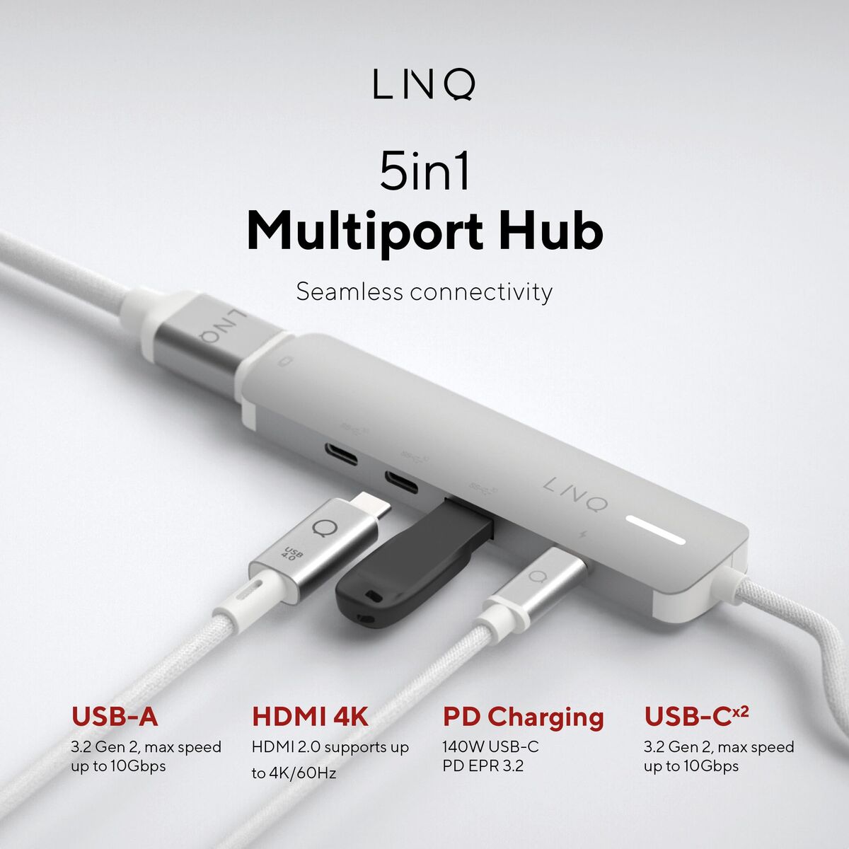 Picture of USB Hub Linq Byelements LQ49051 White Grey