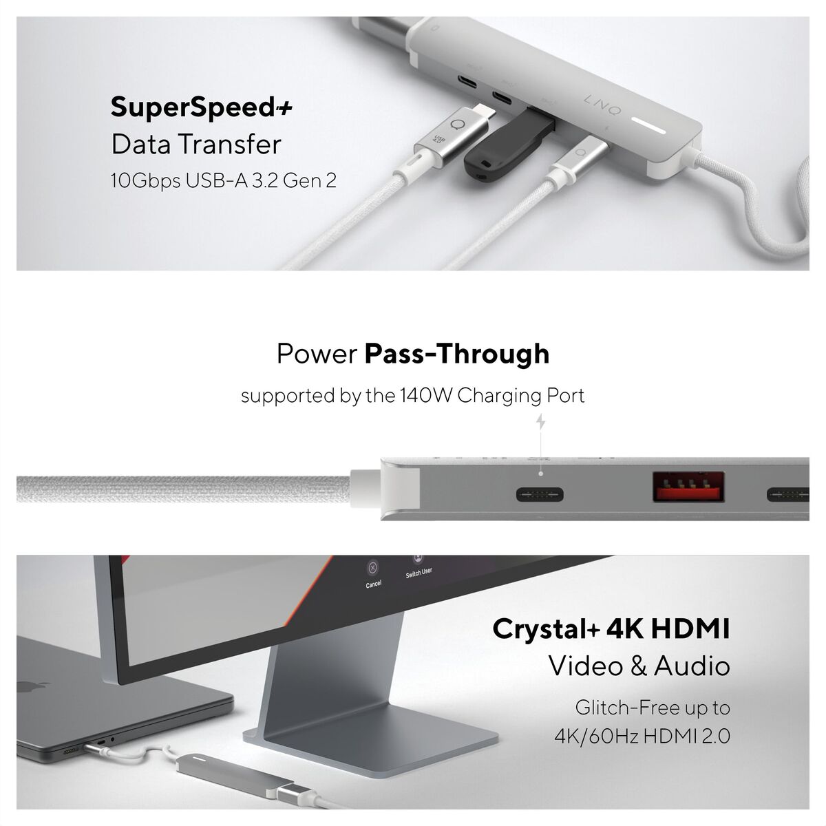 Picture of USB Hub Linq Byelements LQ49051 White Grey