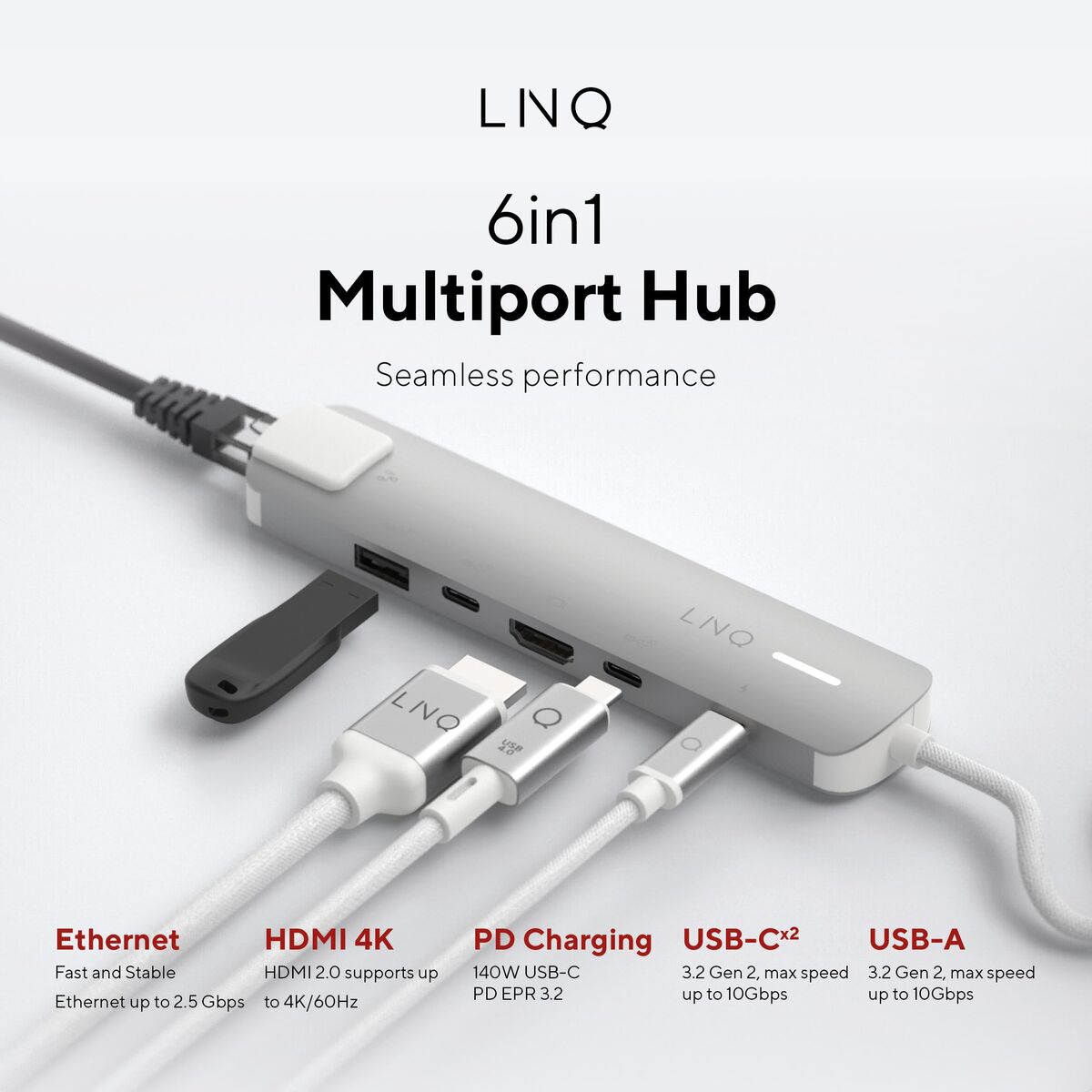 Picture of USB Hub Linq Byelements LQ49061 White Grey