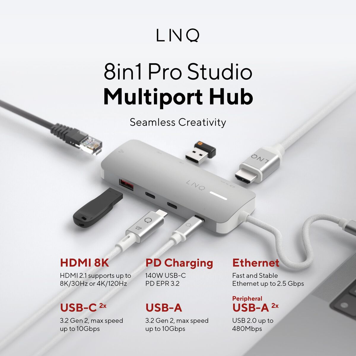 Picture of USB Hub Linq Byelements LQ49081PS White Grey
