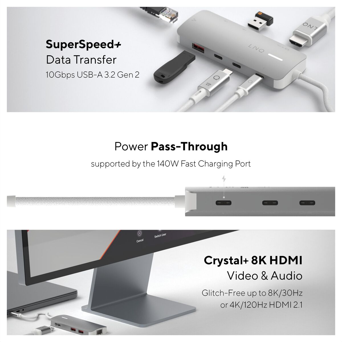 Picture of USB Hub Linq Byelements LQ49081PS White Grey