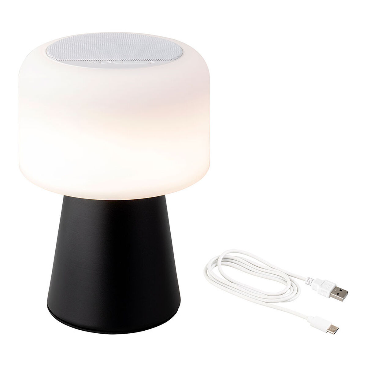 Lampe LED avec haut-parleur Bluetooth et chargeur sans fil Lumineo 894415 Noir 22,5 cm Rechargeable