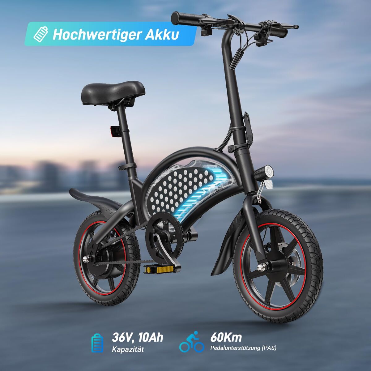 Electric Bike DYU DYU-D3S-001 Black 250 W 10 Ah 14″