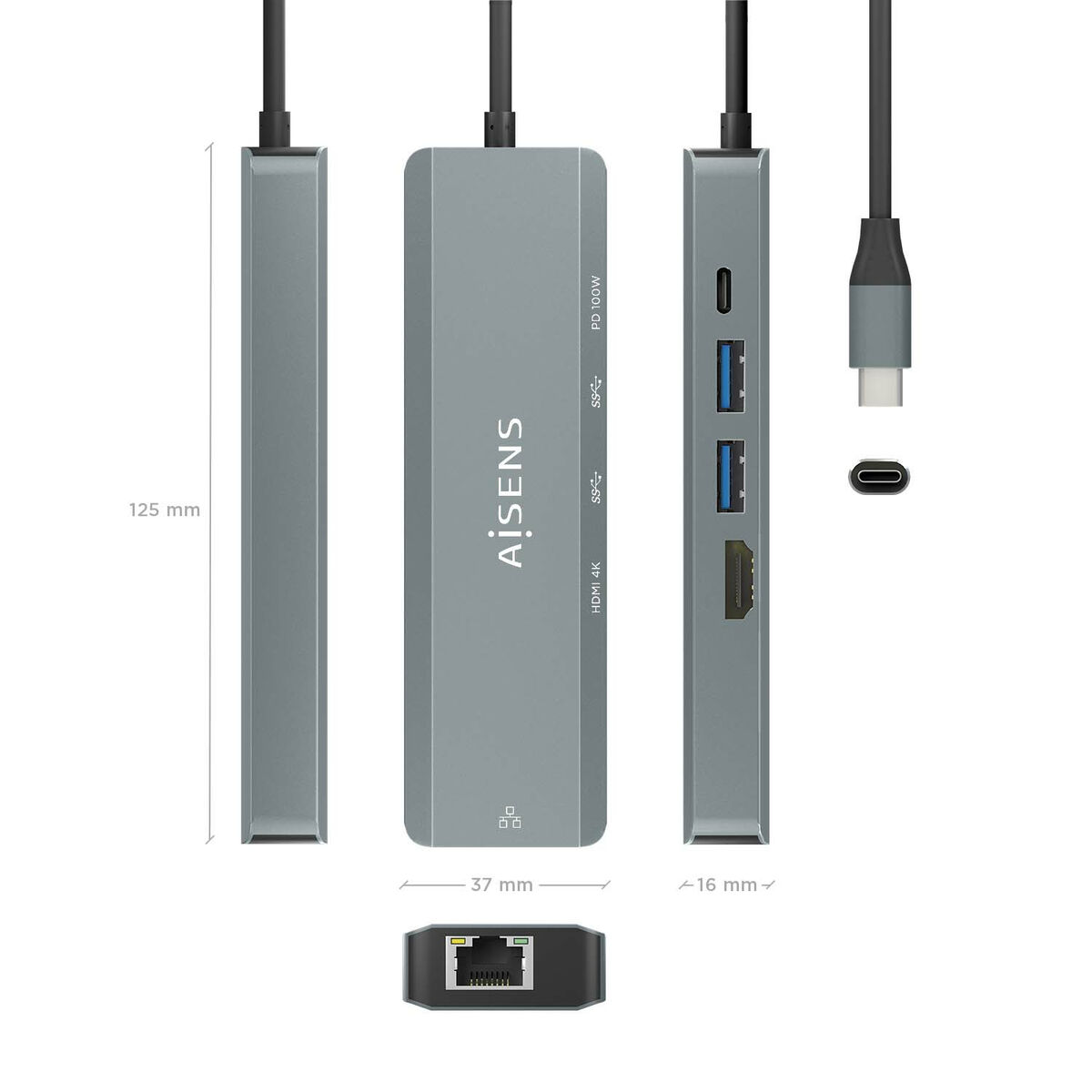 Picture of USB Hub Aisens ASUC-5P011-GR Grey