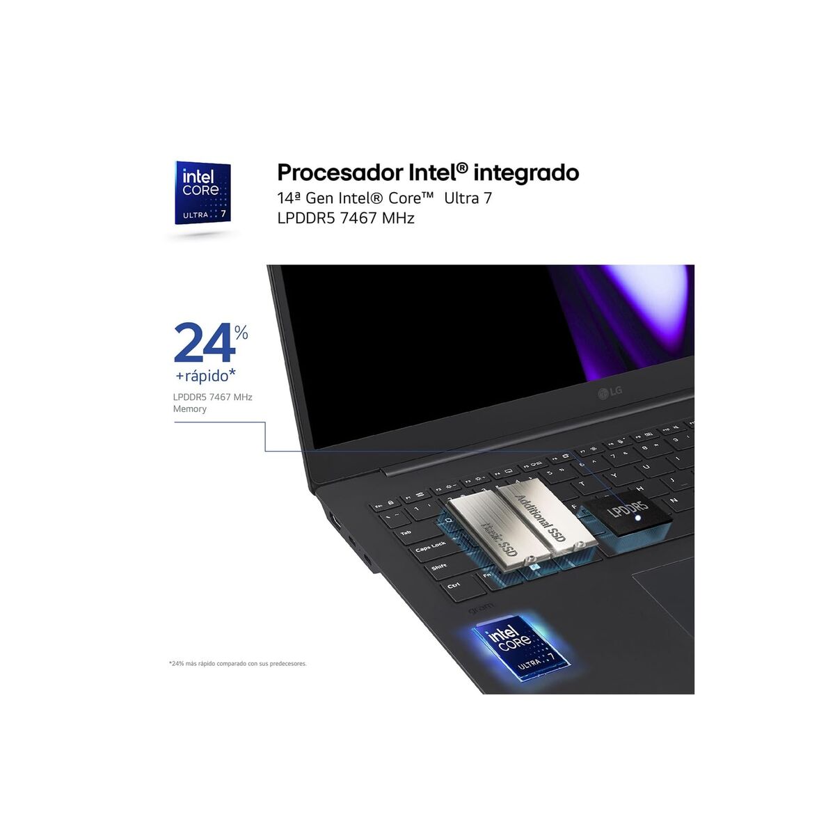 Picture of Laptop LG 16ZD90SP-A.AX78B 16" intel core ultra 7 32 GB RAM 1 TB SSD Spanish Qwerty