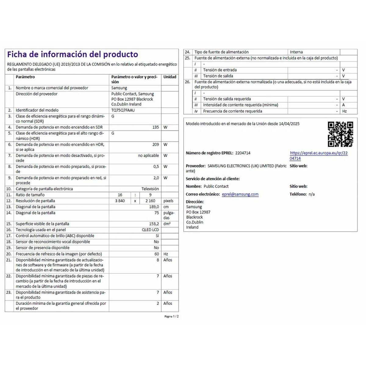 Picture of Smart TV Samsung TQ75Q7F 75" 4K Ultra HD HDR QLED